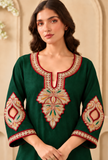 Set Of 2: Emerald Cashmilon Kashmiri Embroidered Lace Phiran With Pant- Free Size