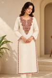 Ivory Cashmilon Kashmiri Royal Embroidered Lace Phiran- Free Size