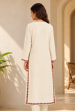 Ivory Cashmilon Kashmiri Royal Embroidered Lace Phiran- Free Size