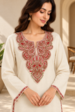 Ivory Cashmilon Kashmiri Royal Embroidered Lace Phiran- Free Size
