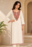 Ivory Cashmilon Kashmiri Royal Embroidered Lace Phiran- Free Size