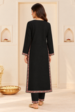 Set of 2: Noor Black Cashmilon Kashmiri Embroidered Lace Phiran & Pant Set - Free Size