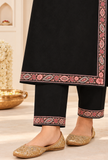 Set of 2: Noor Black Cashmilon Kashmiri Embroidered Lace Phiran & Pant Set - Free Size