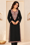 Noor Black Cashmilon Kashmiri Embroidered Lace Phiran - Free Size