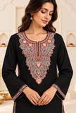 Noor Black Cashmilon Kashmiri Embroidered Lace Phiran - Free Size