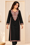Noor Black Cashmilon Kashmiri Embroidered Lace Phiran - Free Size