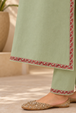 Set of 2: Sage Green Cashmilon Kashmiri Embroidered Lace Phiran & Pant Set - Free Size