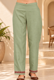 Set of 2: Sage Green Cashmilon Kashmiri Embroidered Lace Phiran & Pant Set - Free Size