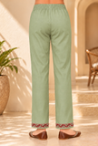 Set of 2: Sage Green Cashmilon Kashmiri Embroidered Lace Phiran & Pant Set - Free Size