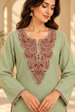 Noor Sage Green Cashmilon Kashmiri Embroidered Lace Phiran - Free Size