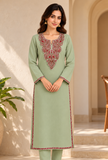 Noor Sage Green Cashmilon Kashmiri Embroidered Lace Phiran - Free Size