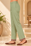 Noor Sage Green Cashmilon Kashmiri Embroidered Lace Pants With Pockets