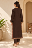 Set of 2: Mahogany Brown Cashmilon Kashmiri Embroidered Lace Phiran & Pant Set - Free Size