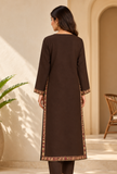 Mahogany Brown Cashmilon Kashmiri Embroidered Lace Phiran - Free Size