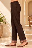 Mahogany Brown Cashmilon Kashmiri Embroidered Lace Pants With Pockets