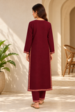 Set of 2: Burgundy Cashmilon Kashmiri Embroidered Lace Phiran & Pant Set - Free Size
