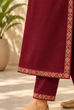 Set of 2: Burgundy Cashmilon Kashmiri Embroidered Lace Phiran & Pant Set - Free Size