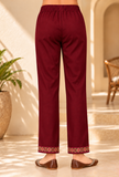 Set of 2: Burgundy Cashmilon Kashmiri Embroidered Lace Phiran & Pant Set - Free Size