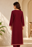 Burgundy Cashmilon Kashmiri Embroidered Lace Phiran - Free Size