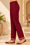 Burgundy Cashmilon Kashmiri Embroidered Lace Pants With Pockets
