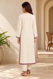 Set of 2: Ivory Cashmilon Kashmiri Embroidered Lace Phiran & Pant Set - Free Size