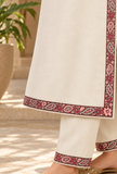 Set of 2: Ivory Cashmilon Kashmiri Embroidered Lace Phiran & Pant Set - Free Size