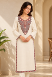 Ivory Cashmilon Kashmiri Embroidered Lace Phiran - Free Size