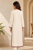 Ivory Cashmilon Kashmiri Embroidered Lace Phiran - Free Size