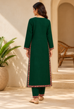 Set of 2: Emerald Green Cashmilon Kashmiri Embroidered Lace Phiran & Pant Set - Free Size