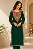 Emerald Green Cashmilon Kashmiri Embroidered Lace Phiran - Free Size