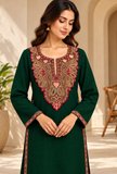 Emerald Green Cashmilon Kashmiri Embroidered Lace Phiran - Free Size