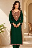 Emerald Green Cashmilon Kashmiri Embroidered Lace Phiran - Free Size