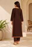 Set of 2: Chocolate Brown Cashmilon Kashmiri Embroidered Lace Phiran & Pant Set - Free Size