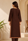 Chocolate Brown Cashmilon Kashmiri Embroidered Lace Phiran - Free Size