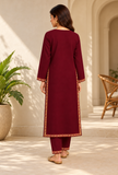 Set of 2: Burgundy Cashmilon Kashmiri Embroidered Lace Phiran & Pant Set - Free Size