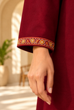 Set of 2: Burgundy Cashmilon Kashmiri Embroidered Lace Phiran & Pant Set - Free Size