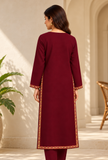 Burgundy Cashmilon Kashmiri Embroidered Lace Phiran - Free Size