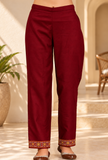 Burgundy Cashmilon Kashmiri Embroidered Lace Pants With Pockets
