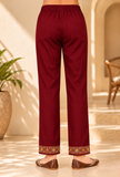 Burgundy Cashmilon Kashmiri Embroidered Lace Pants With Pockets