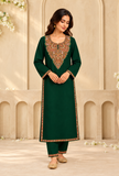 Set of 2: Dark Green Cashmilon Kashmiri Embroidered Lace Phiran & Pant Set - Free Size