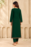 Set of 2: Dark Green Cashmilon Kashmiri Embroidered Lace Phiran & Pant Set - Free Size