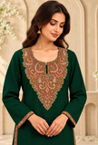Dark Green Cashmilon Kashmiri Embroidered Lace Phiran - Free Size
