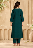 Set of 2: Teal Green Cashmilon Kashmiri Embroidered Lace Phiran & Pant Set - Free Size