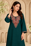 Set of 2: Teal Green Cashmilon Kashmiri Embroidered Lace Phiran & Pant Set - Free Size