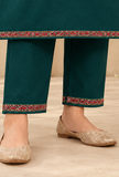 Set of 2: Teal Green Cashmilon Kashmiri Embroidered Lace Phiran & Pant Set - Free Size