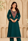 Teal Green Cashmilon Kashmiri Embroidered Lace Phiran - Free Size