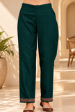 Teal Green Cashmilon Straight-Fit Kashmiri Embroidered Lace Pants With Pockets