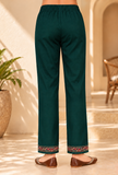 Teal Green Cashmilon Straight-Fit Kashmiri Embroidered Lace Pants With Pockets