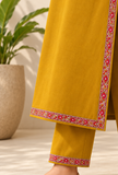 Set of 2: Noor Mustard Gold Cashmilon Kashmiri Embroidered Lace Phiran & Pant Set - Free Size