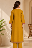 Noor Mustard Gold Cashmilon Kashmiri Embroidered Lace Straight-Fit Phiran - Free Size
